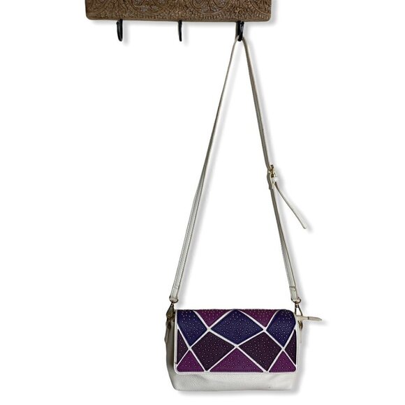 Charming Charlie Handbag Shades of Purple/Cream Studded Crossbody/Shoulder Bag - Picture 2 of 9